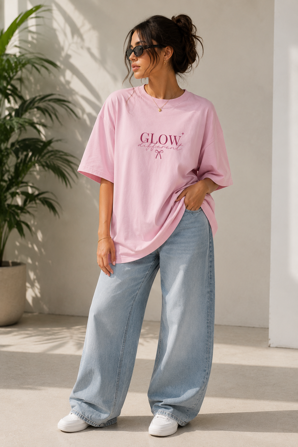 Glow Different Oversized Tee – Pink