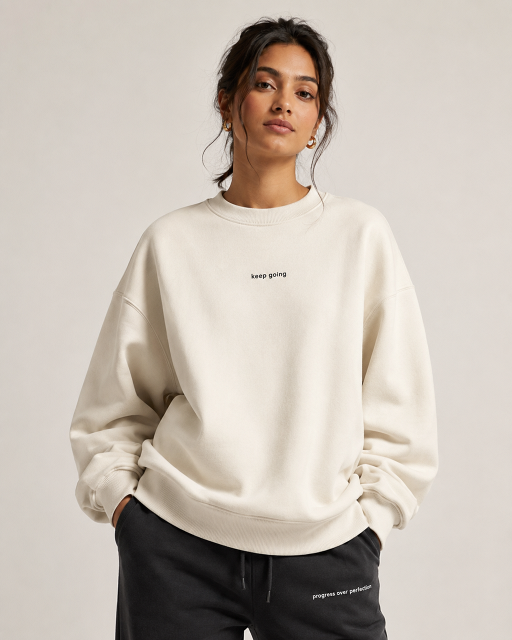 Keep Going Oversized Sweatshirt – Cream