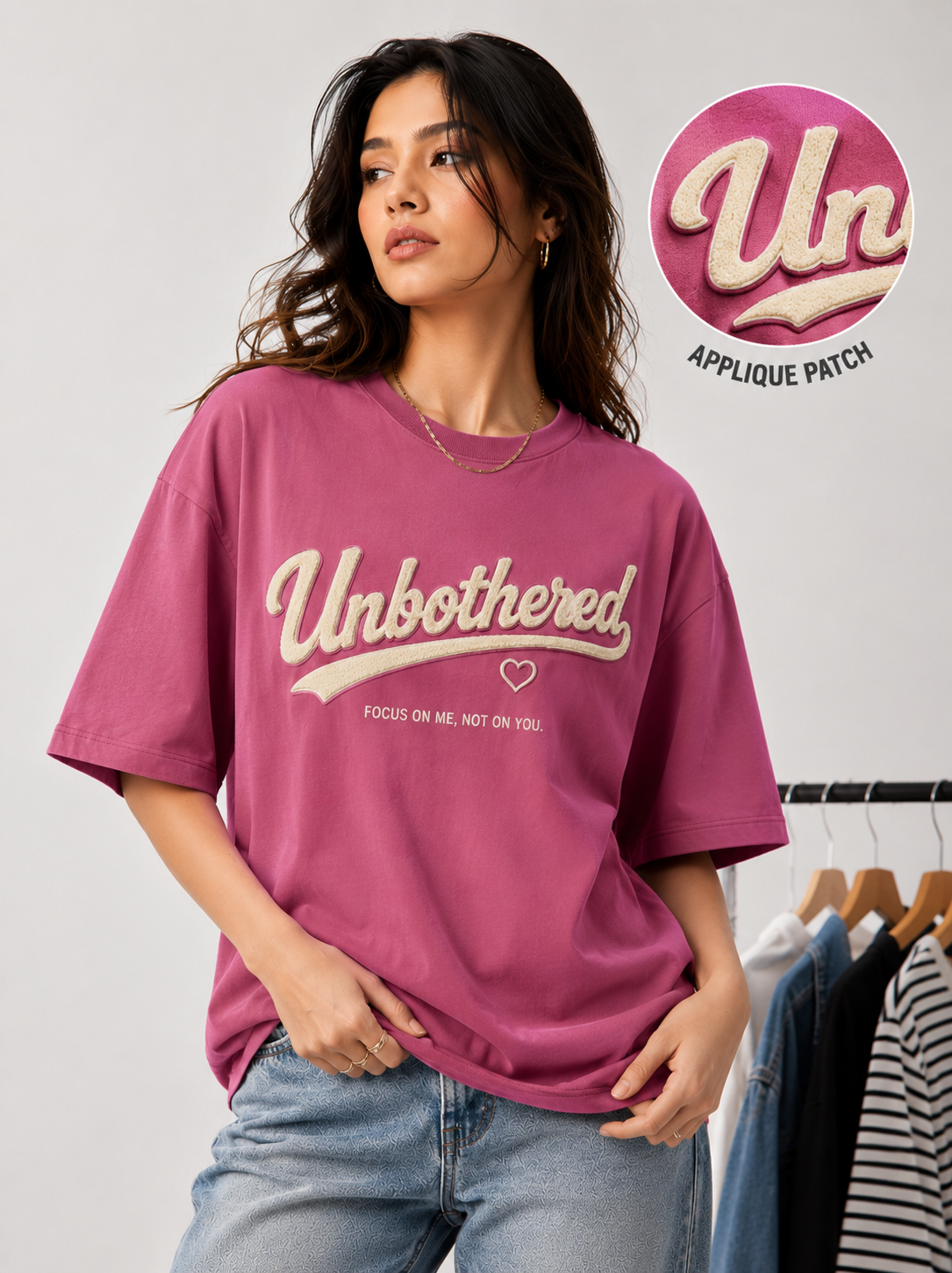 Unbothered Oversized Tee – Magenta Pink