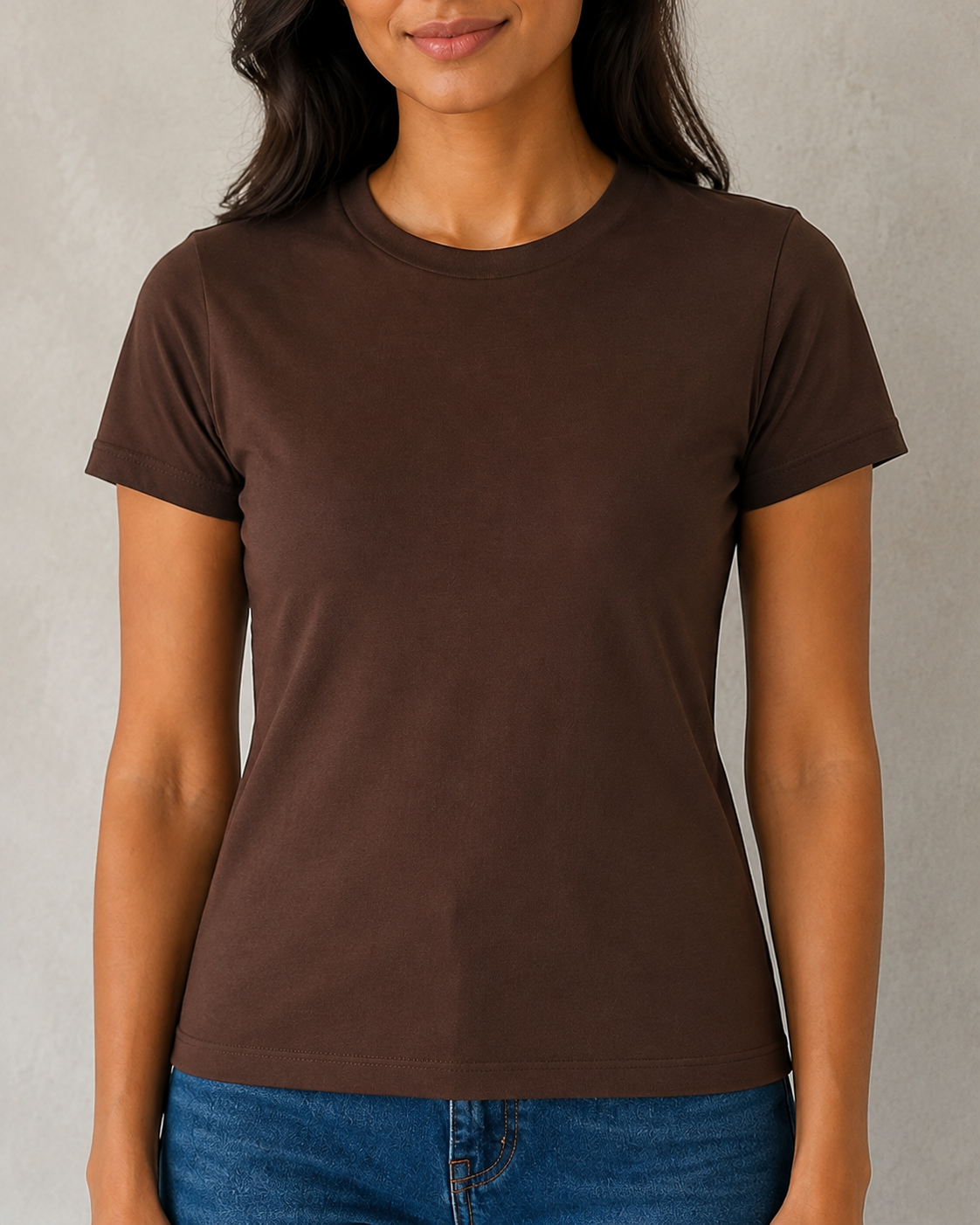 Everyday Fitted Crew-Neck Tee – Espresso Brown – fabric and fit close-up
