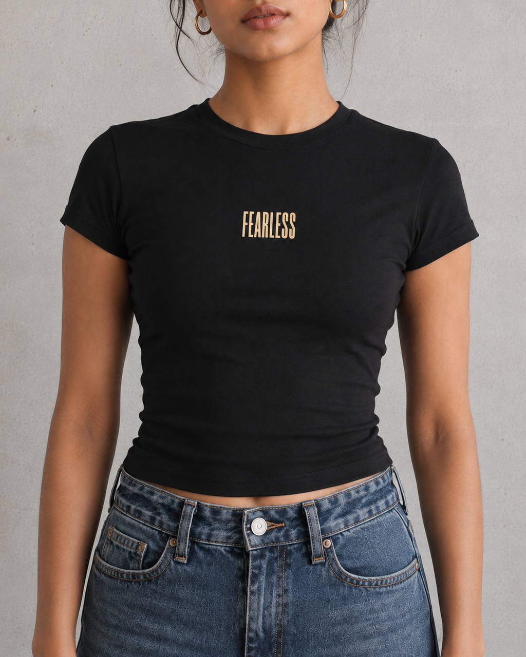 Fearless Fitted Baby Tee – Black – graphic close-up