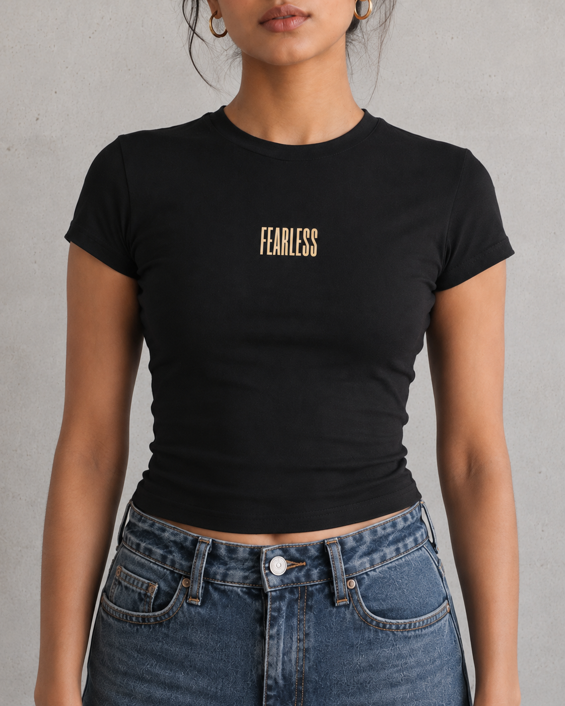 Fearless Fitted Baby Tee – Black – graphic close-up