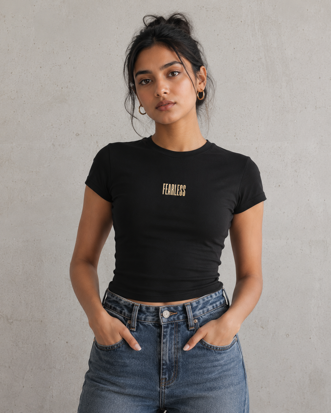 Fearless Fitted Baby Tee – Black – front view