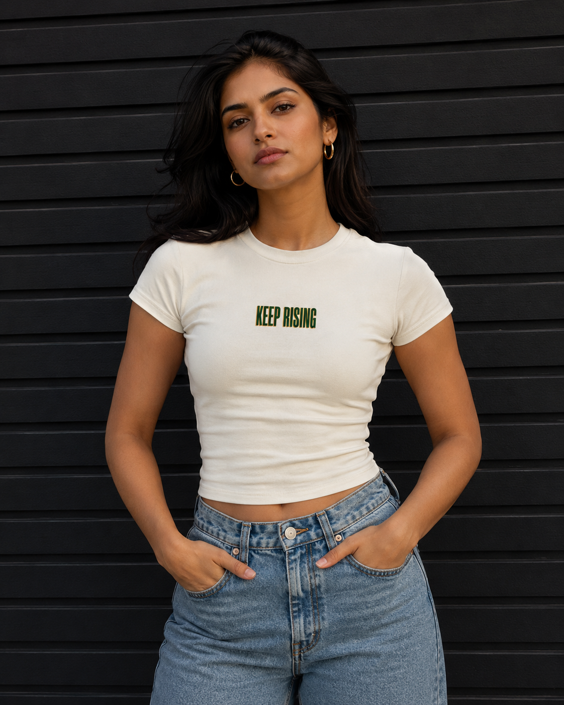 Keep Rising Fitted Baby Tee – Cream – front view
