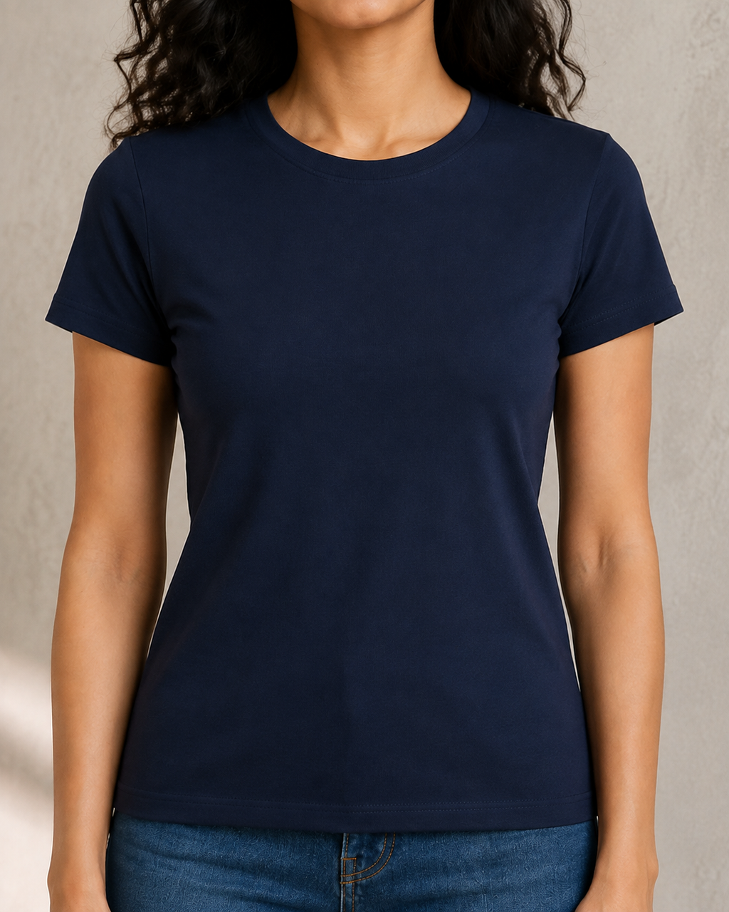 Everyday Fitted Crew-Neck Tee – Midnight Navy – fabric and fit close-up
