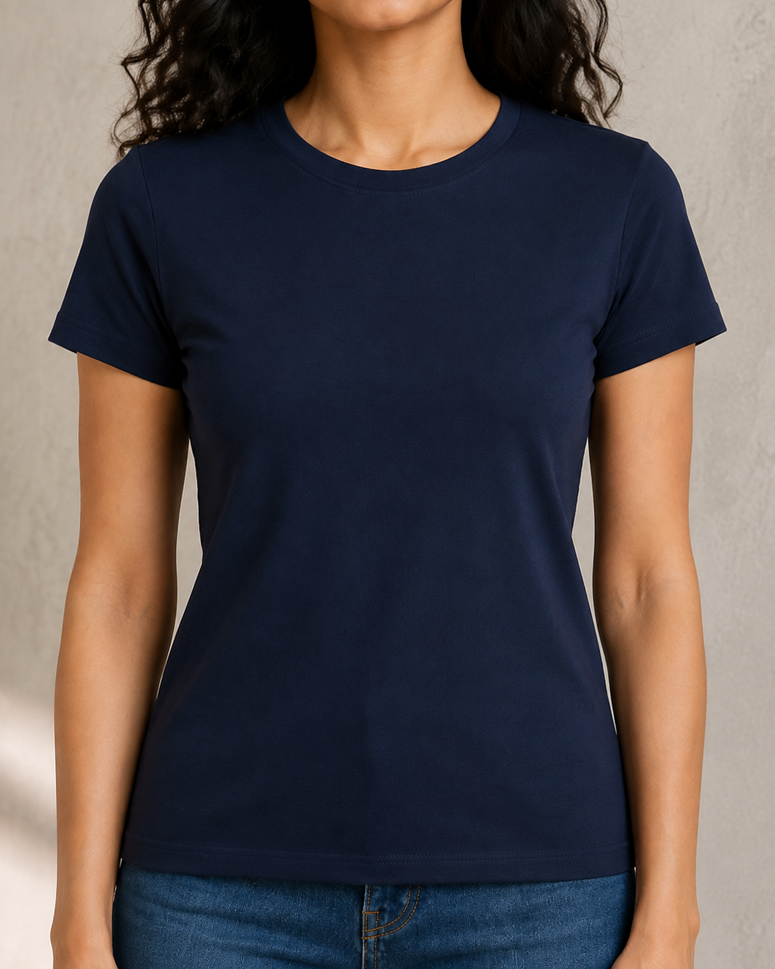 Everyday Fitted Crew-Neck Tee – Midnight Navy – fabric and fit close-up
