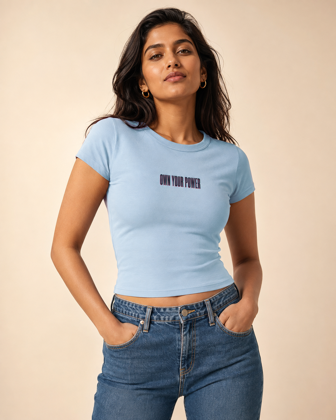Own Your Power Fitted Baby Tee – Powder Blue – front view
