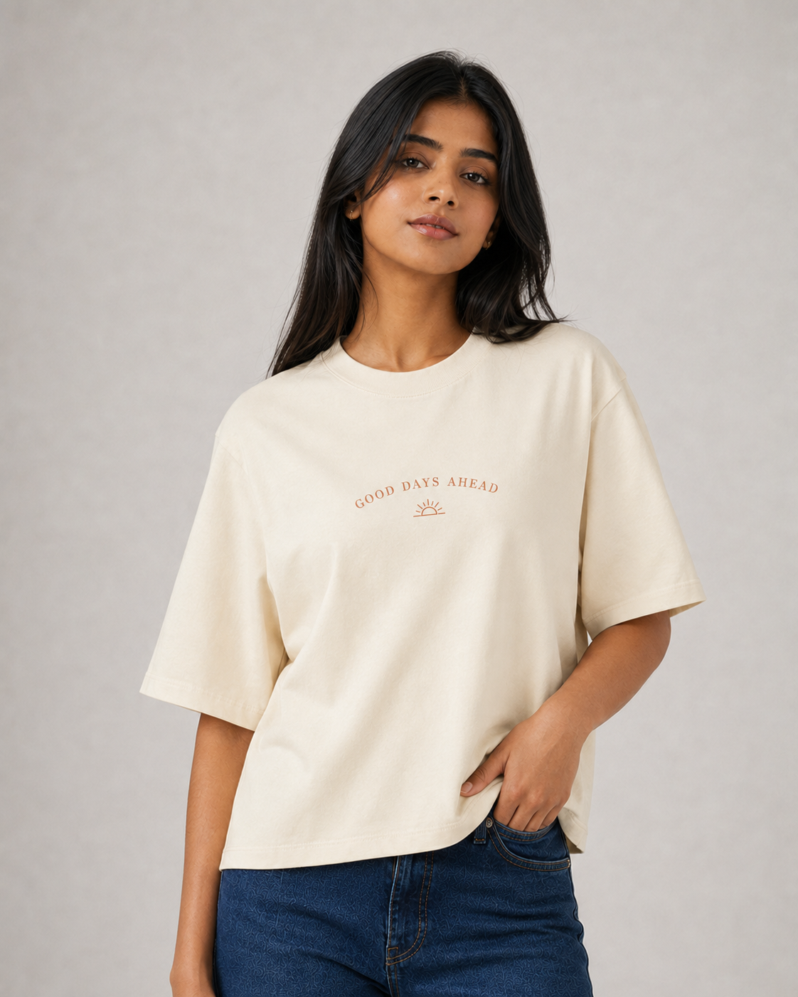 RAZE Good Days Ahead oversized T-shirt in soft cream