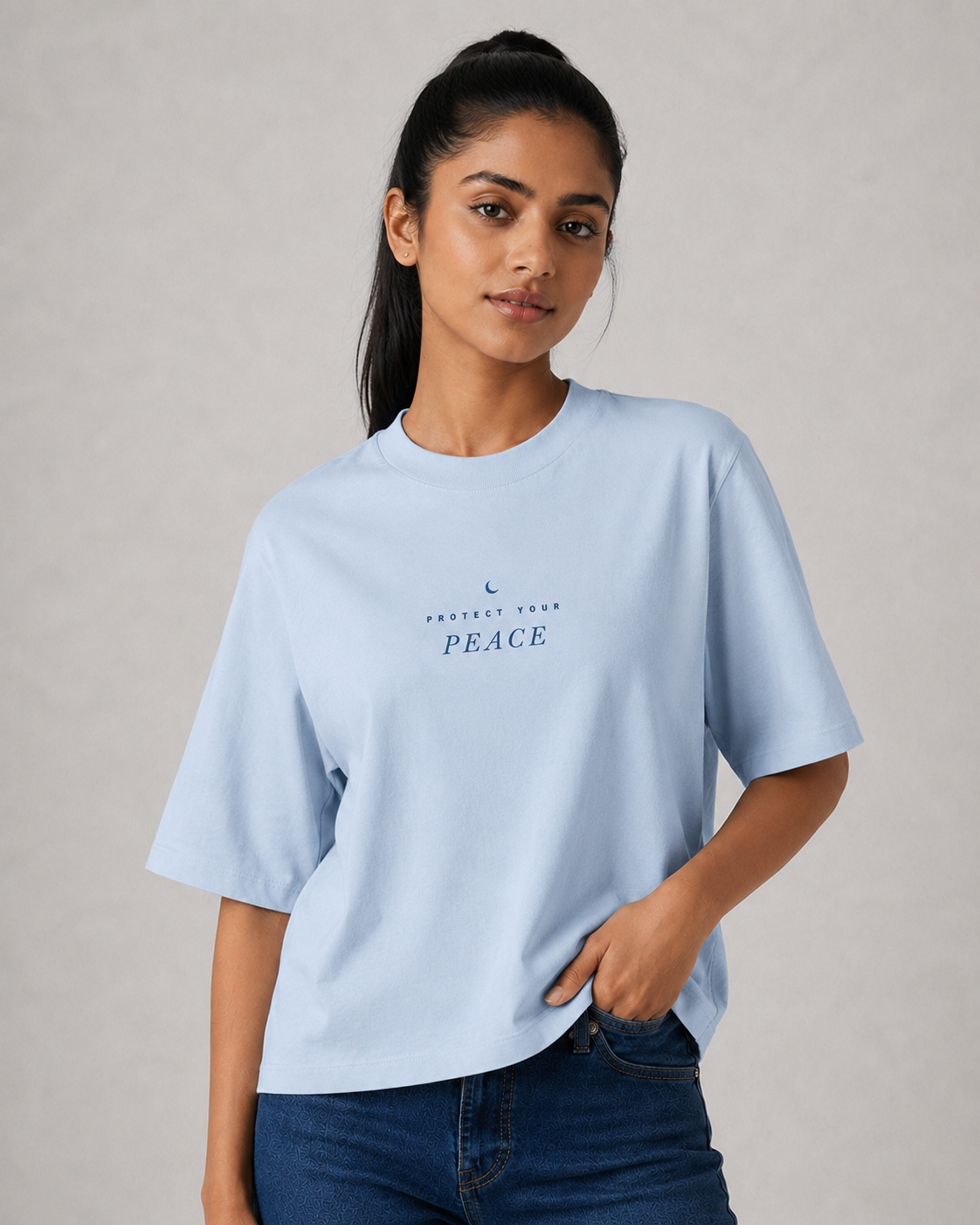 RAZE Protect Your Peace oversized T-shirt in powder blue