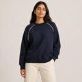 Women's premium midnight navy contrast-piped sweatshirt front view