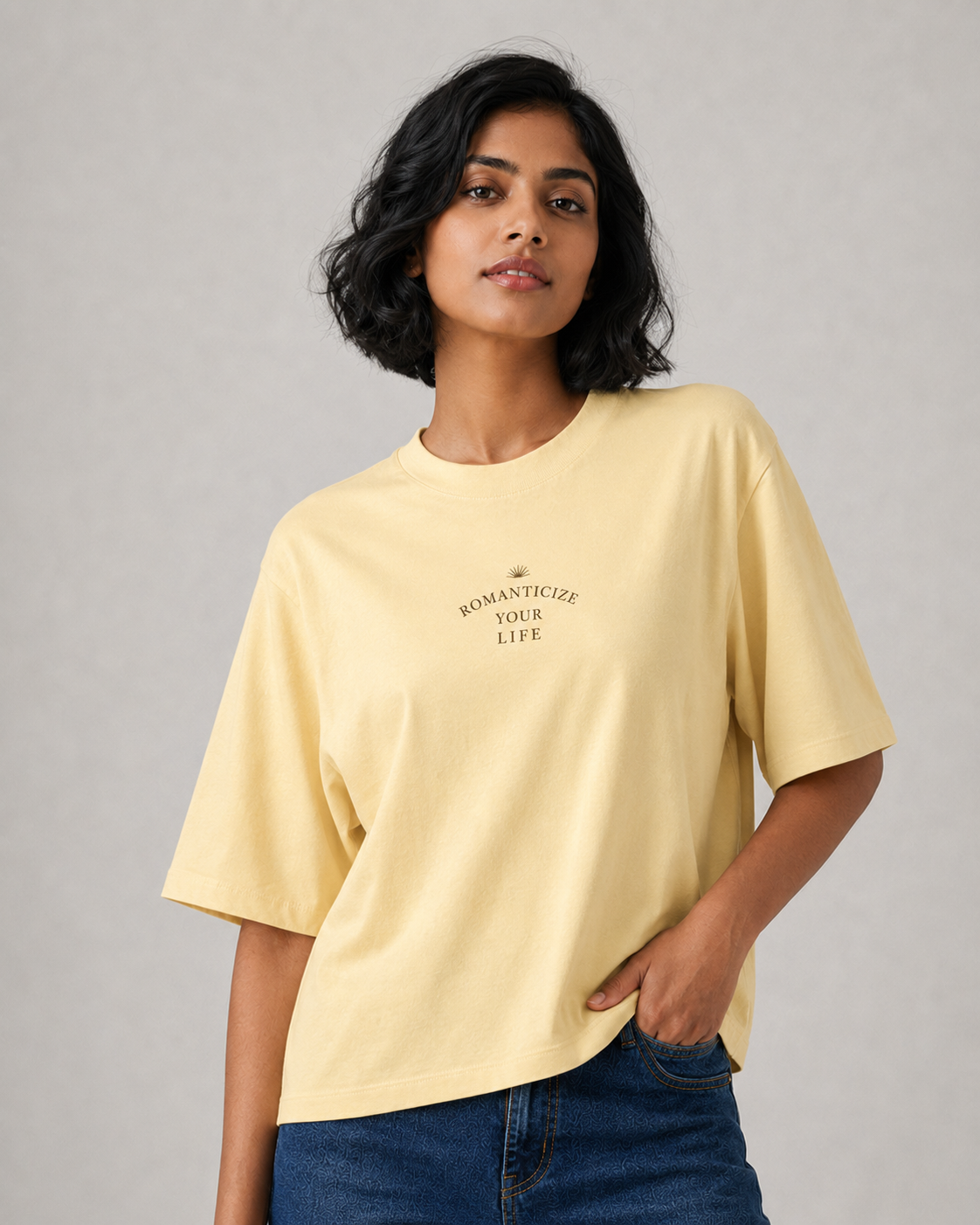 RAZE Romanticize Your Life oversized T-shirt in butter yellow